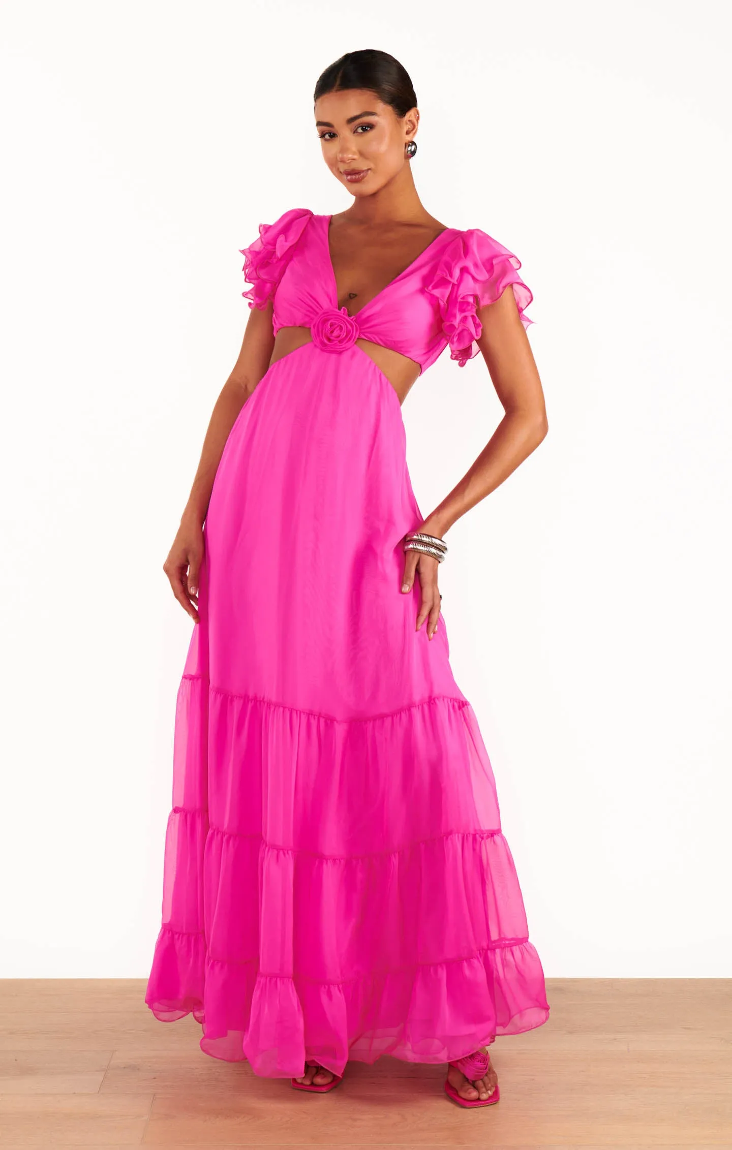 Robe Maxi Christine ~ Chiffon Rose Choquant