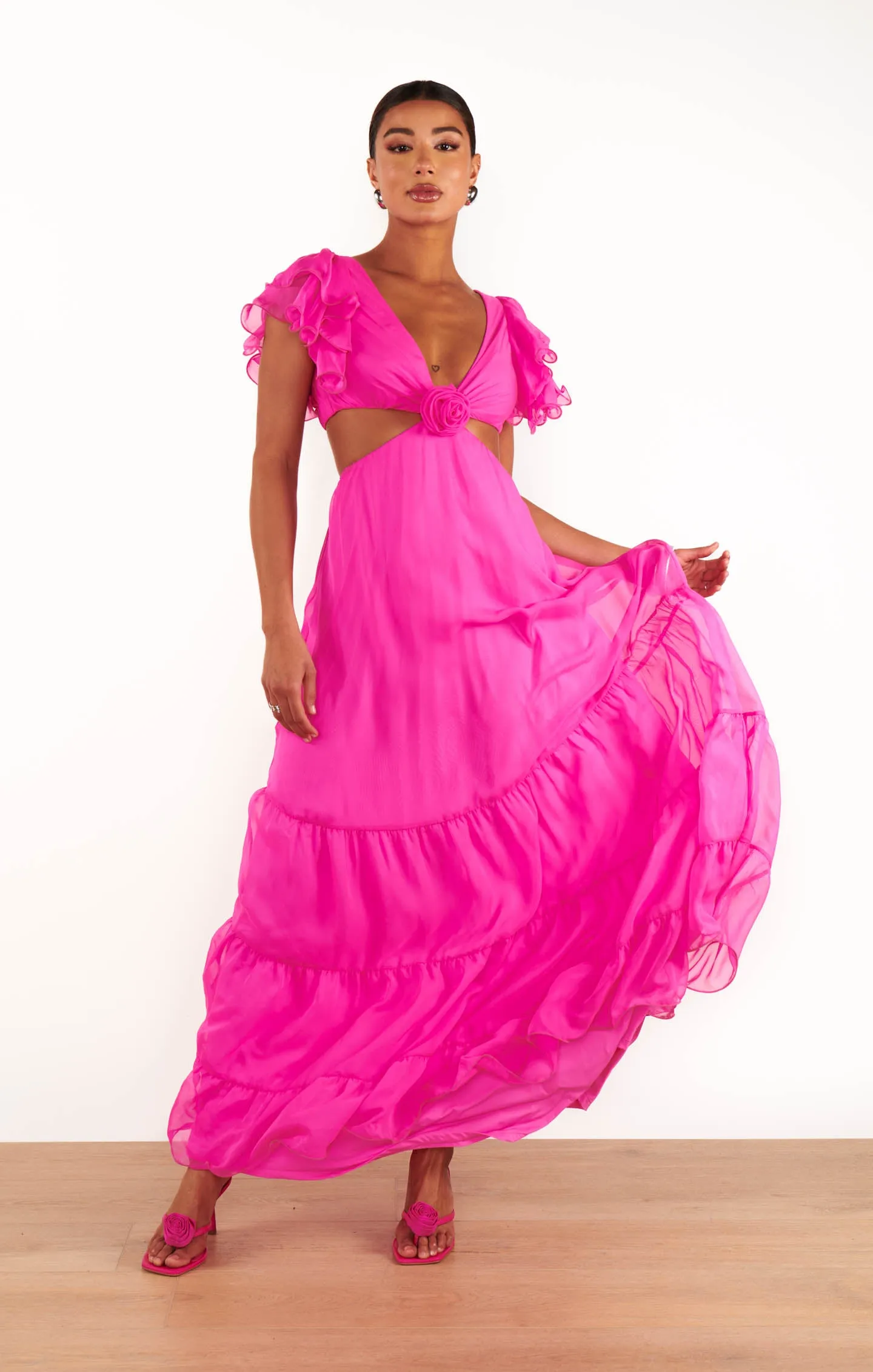 Robe Maxi Christine ~ Chiffon Rose Choquant