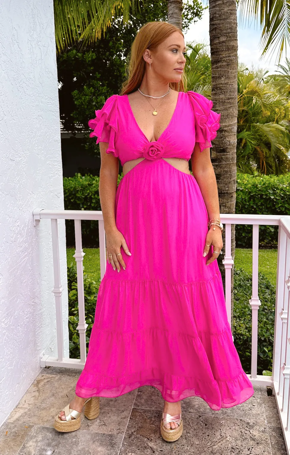 Robe Maxi Christine ~ Chiffon Rose Choquant
