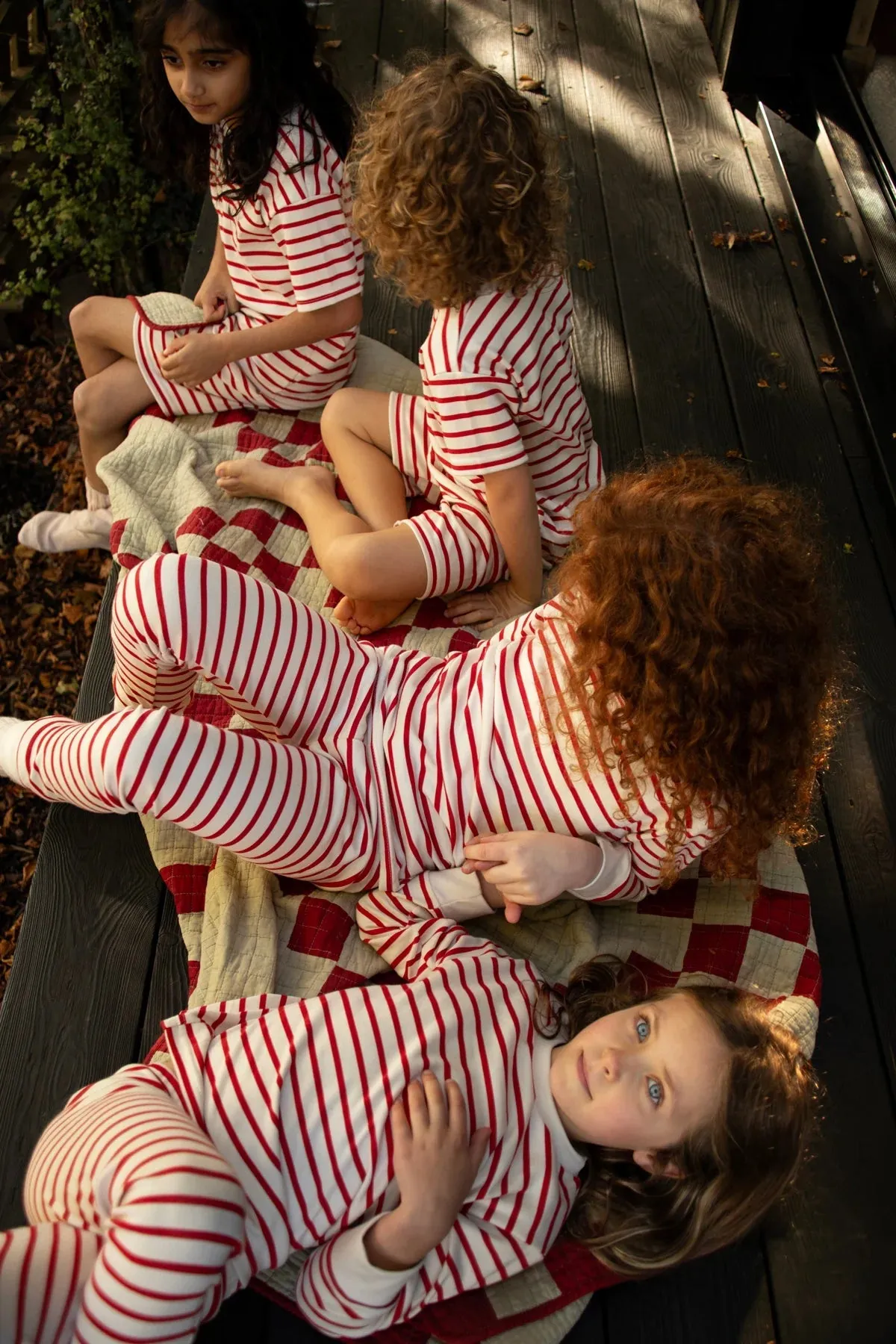 Ensemble Classique pour Enfants de Noël - Rayures Bretonnes Rouge et Grège