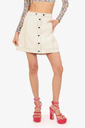 Jupe 'Ciara' en simili cuir blanc avec surpiqûres taille 8 de la marque Cinq a Sept