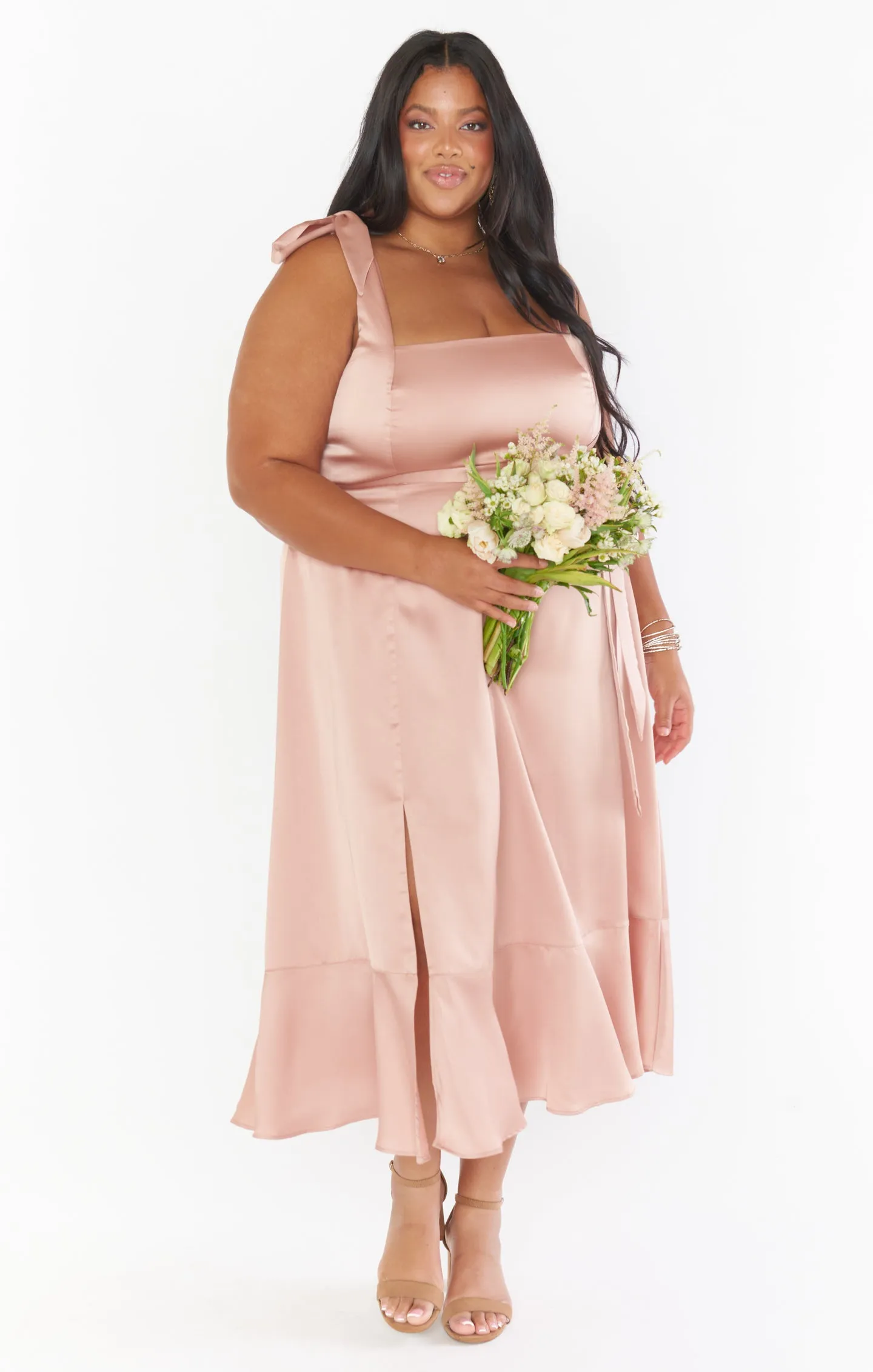 Robe midi Claire ~ Satin luxe or rose