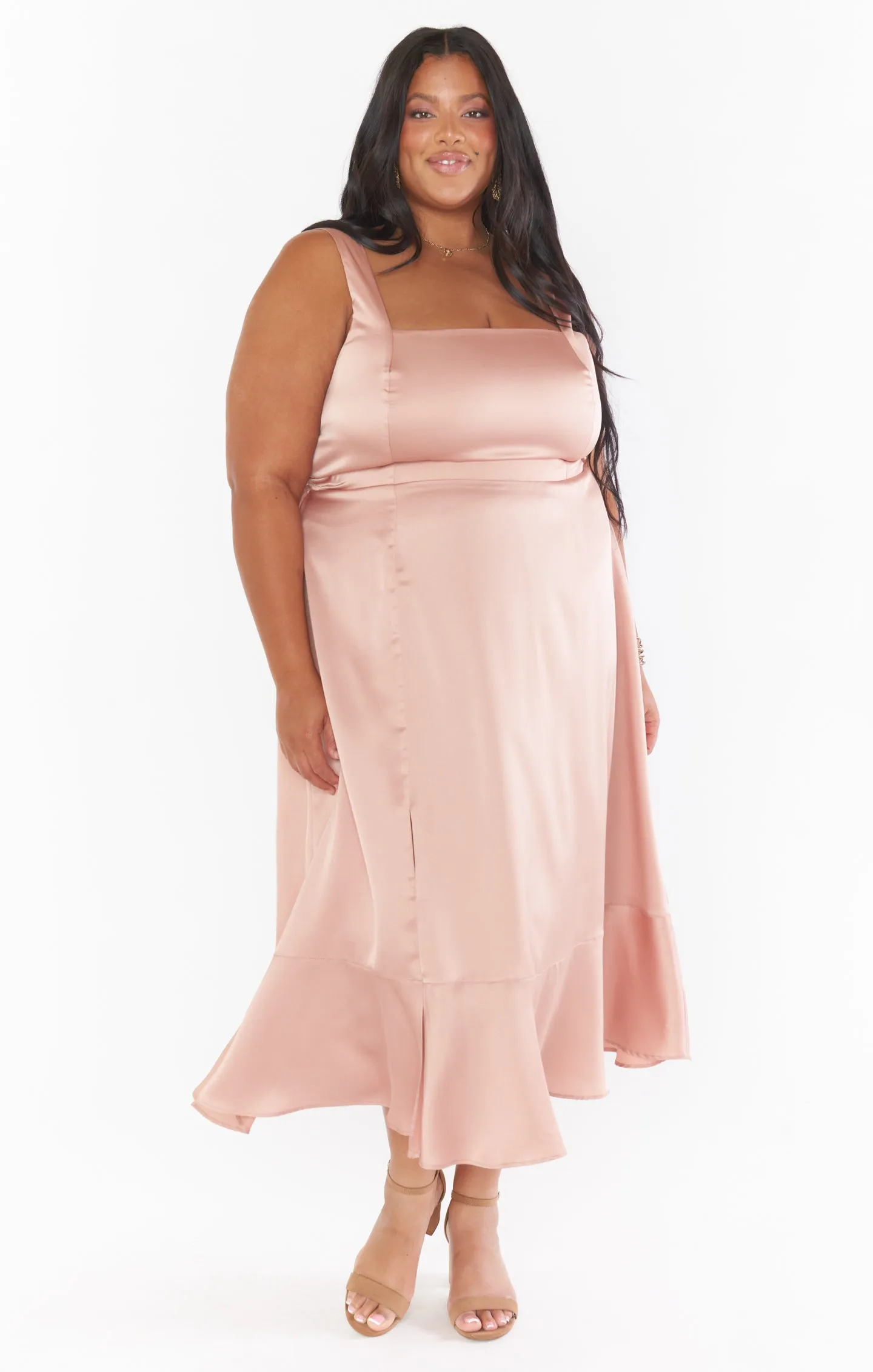 Robe midi Claire ~ Satin luxe or rose