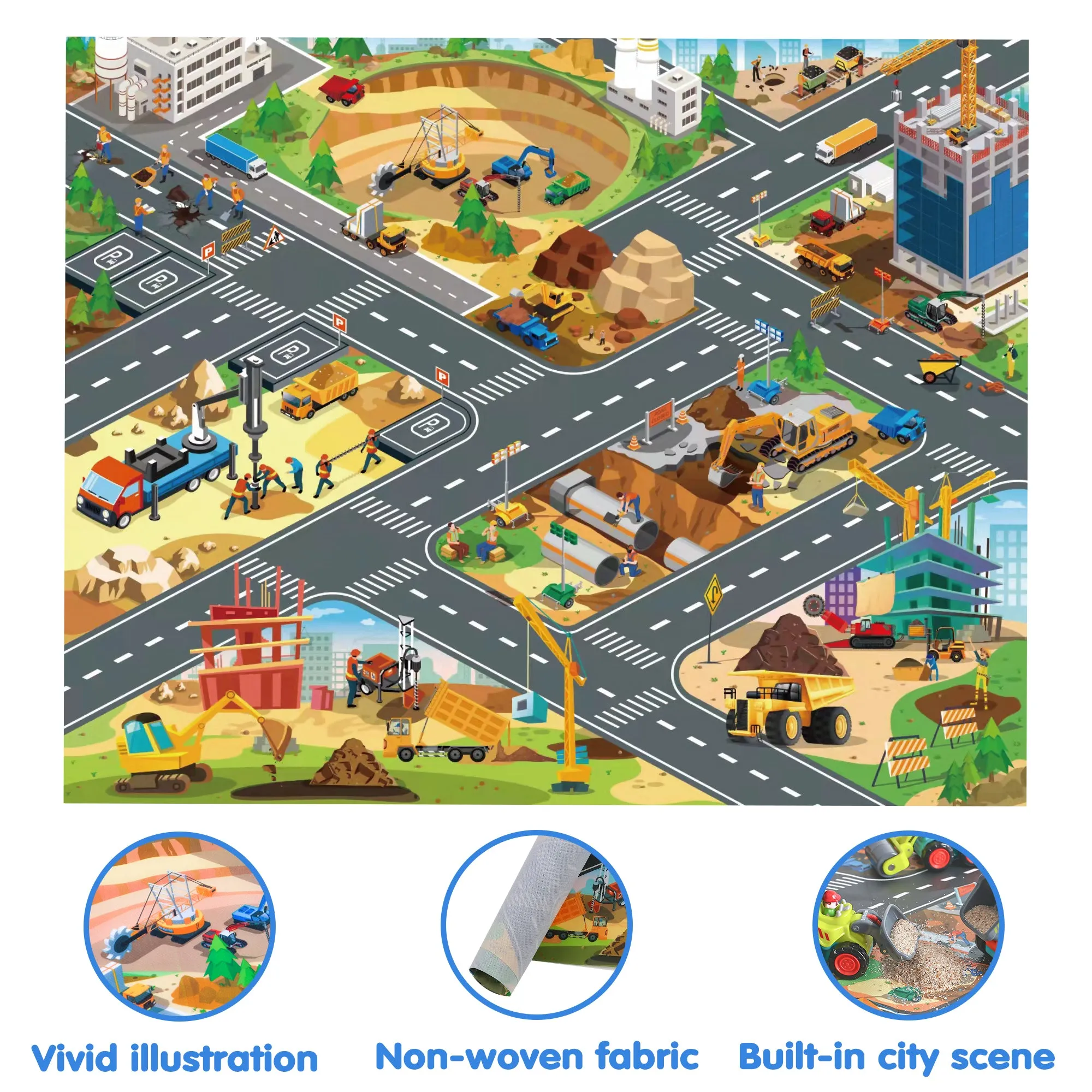 Camions Jouets de Construction, Mini Voitures à Pousser pour Bébé avec Tapis de Jeu