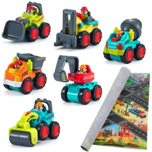 Camions Jouets de Construction, Mini Voitures à Pousser pour Bébé avec Tapis de Jeu