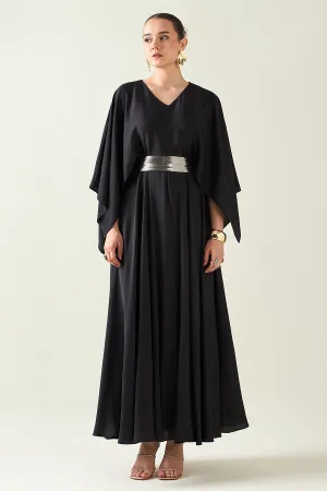 Robe noire corail avec ceinture à finition métallisée