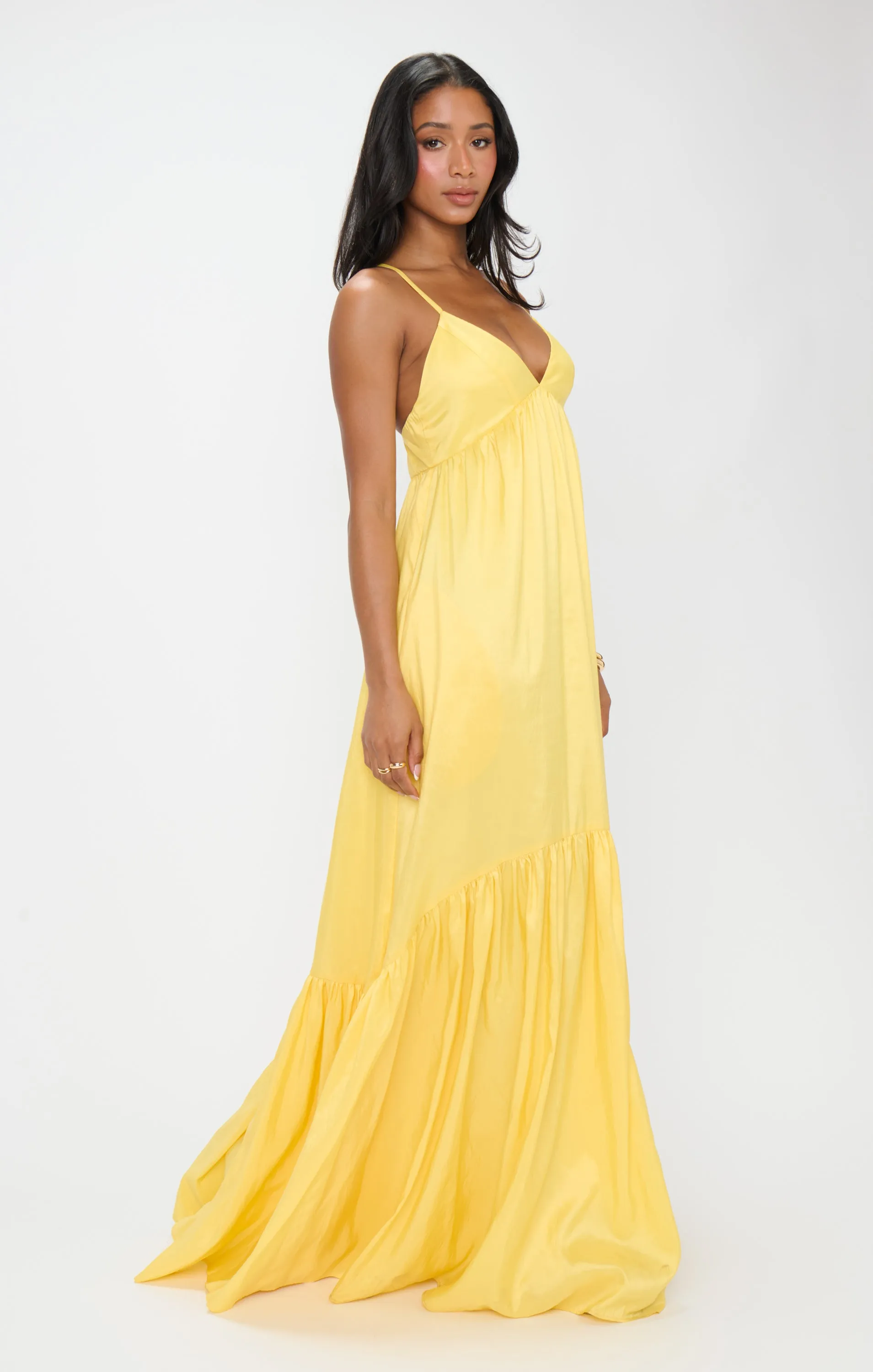 Robe longue Corrine ~ Taffetas jaune clair