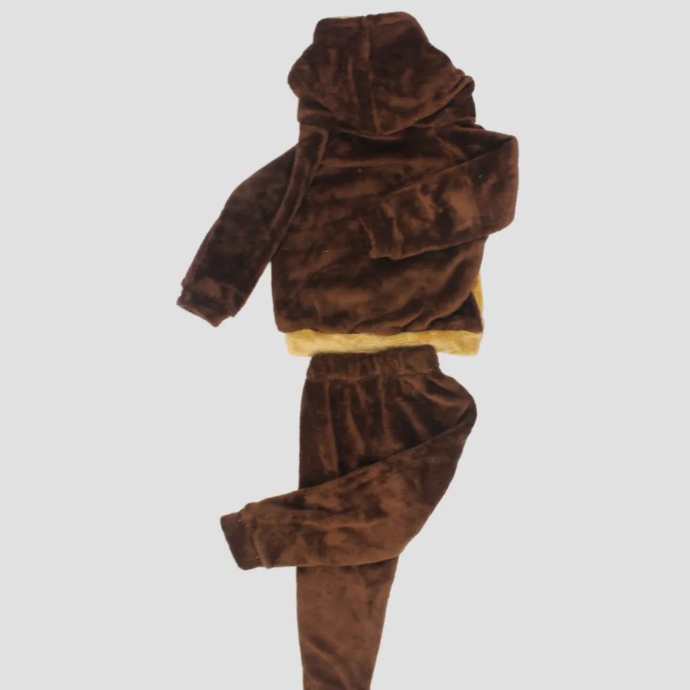 Pyjama à capuche en polaire à manches longues avec motif de singe mignon
