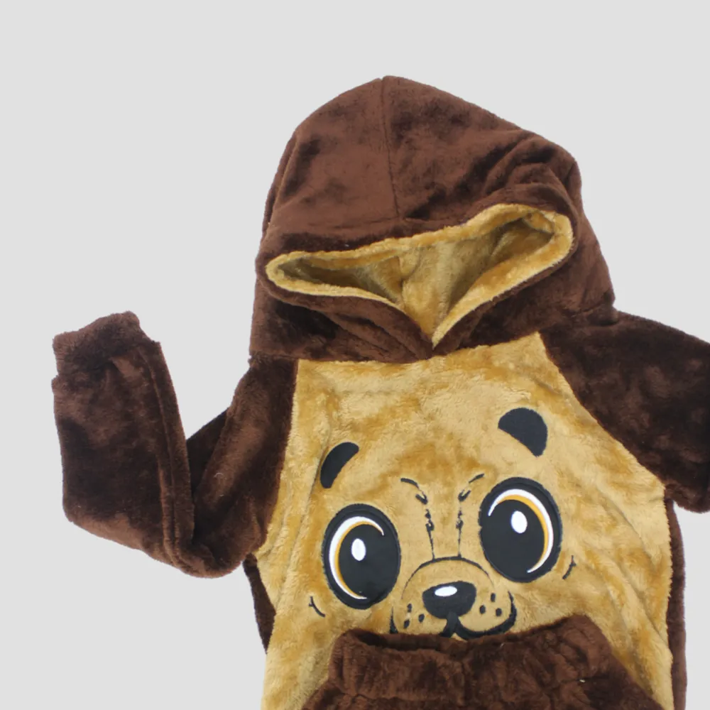 Pyjama à capuche en polaire à manches longues avec motif de singe mignon