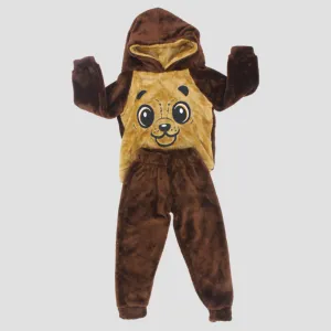 Pyjama à capuche en polaire à manches longues avec motif de singe mignon