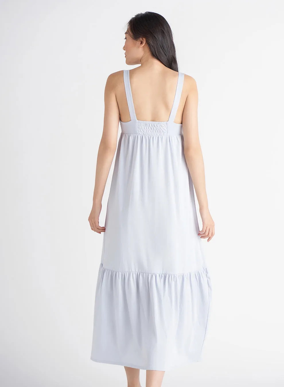 Robe longue fendue à ruchés