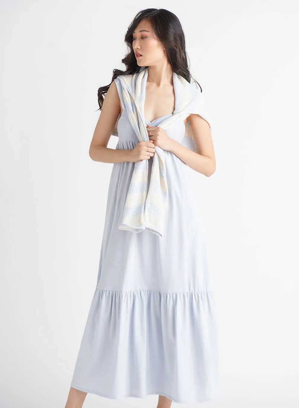 Robe longue fendue à ruchés