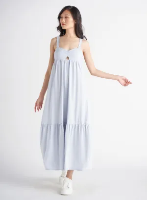 Robe longue fendue à ruchés