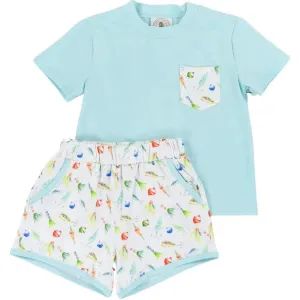 Ensemble Court de Poche à Motif Rangée de Cyprès Garçons Partis à la Pêche