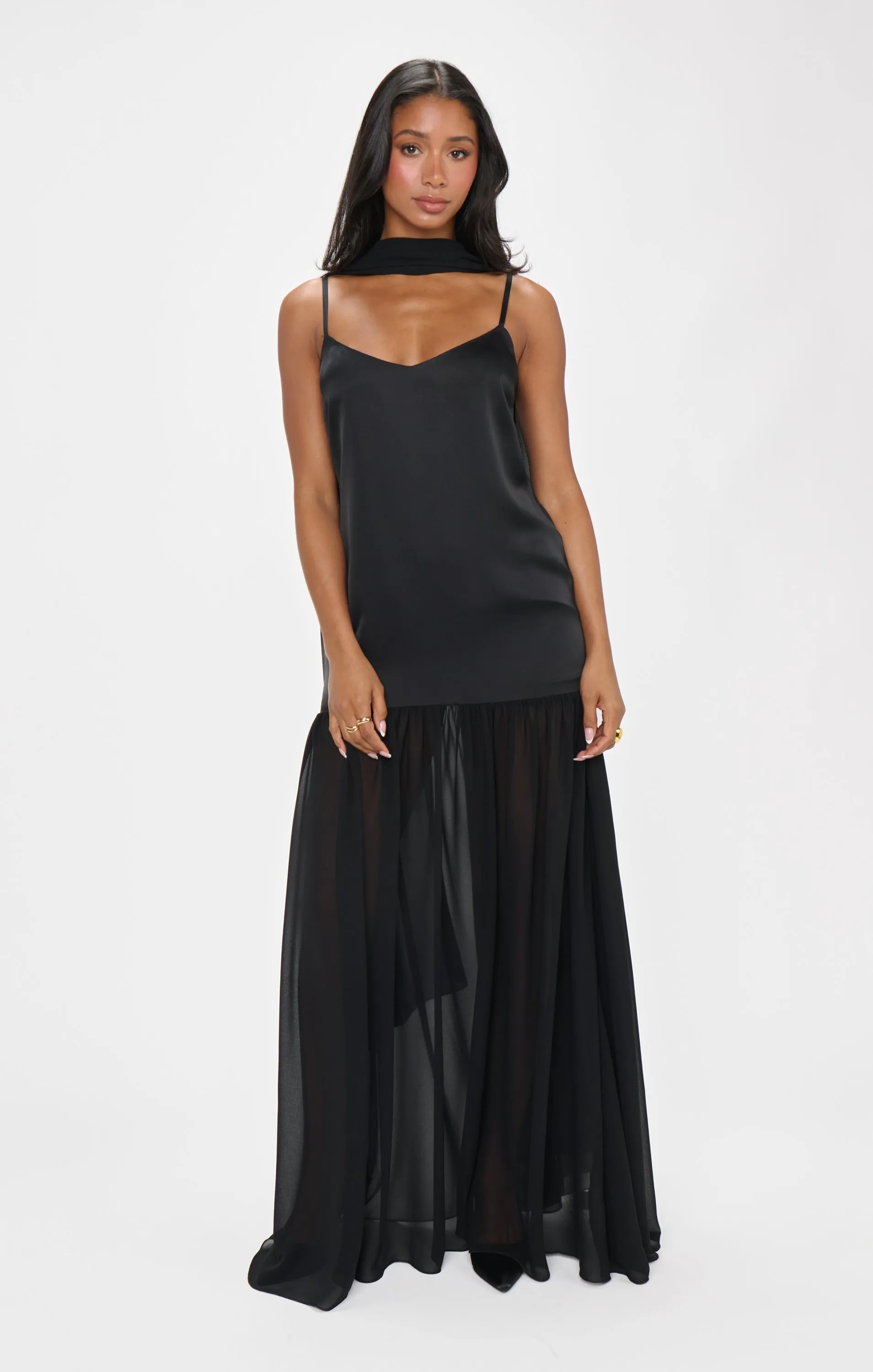 Robe longue Dalia ~ Satin luxe noir