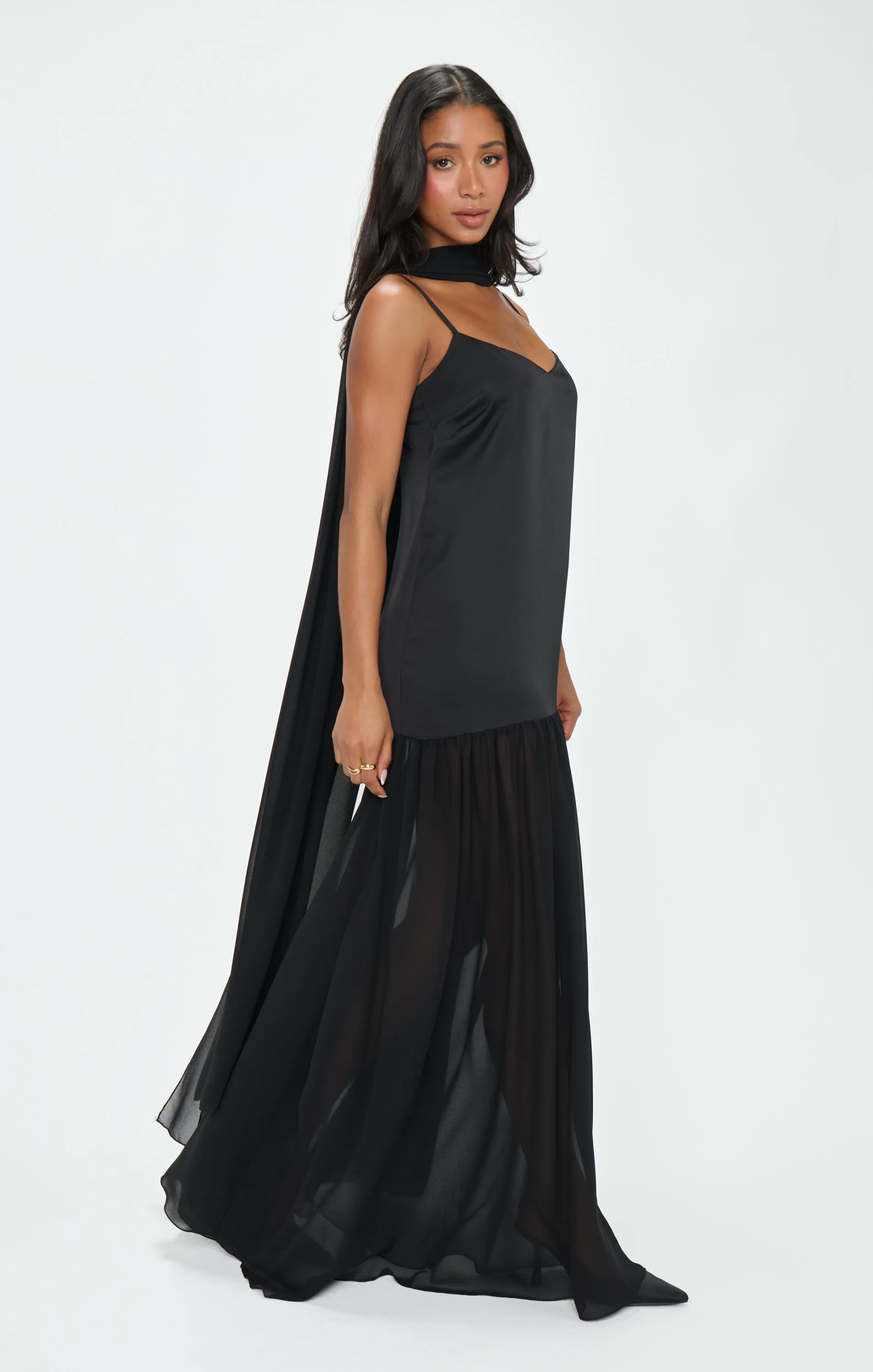 Robe longue Dalia ~ Satin luxe noir