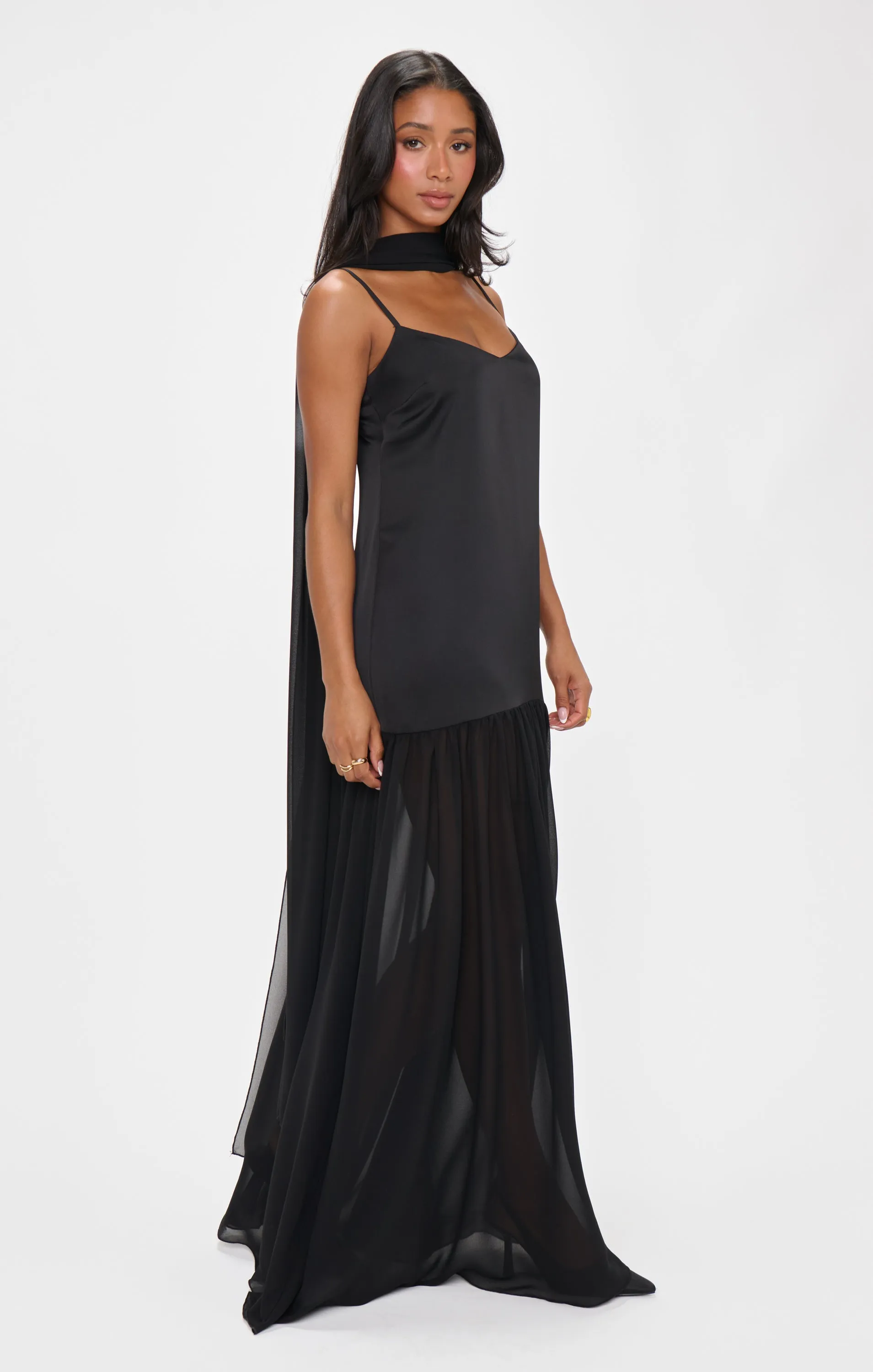 Robe longue Dalia ~ Satin luxe noir