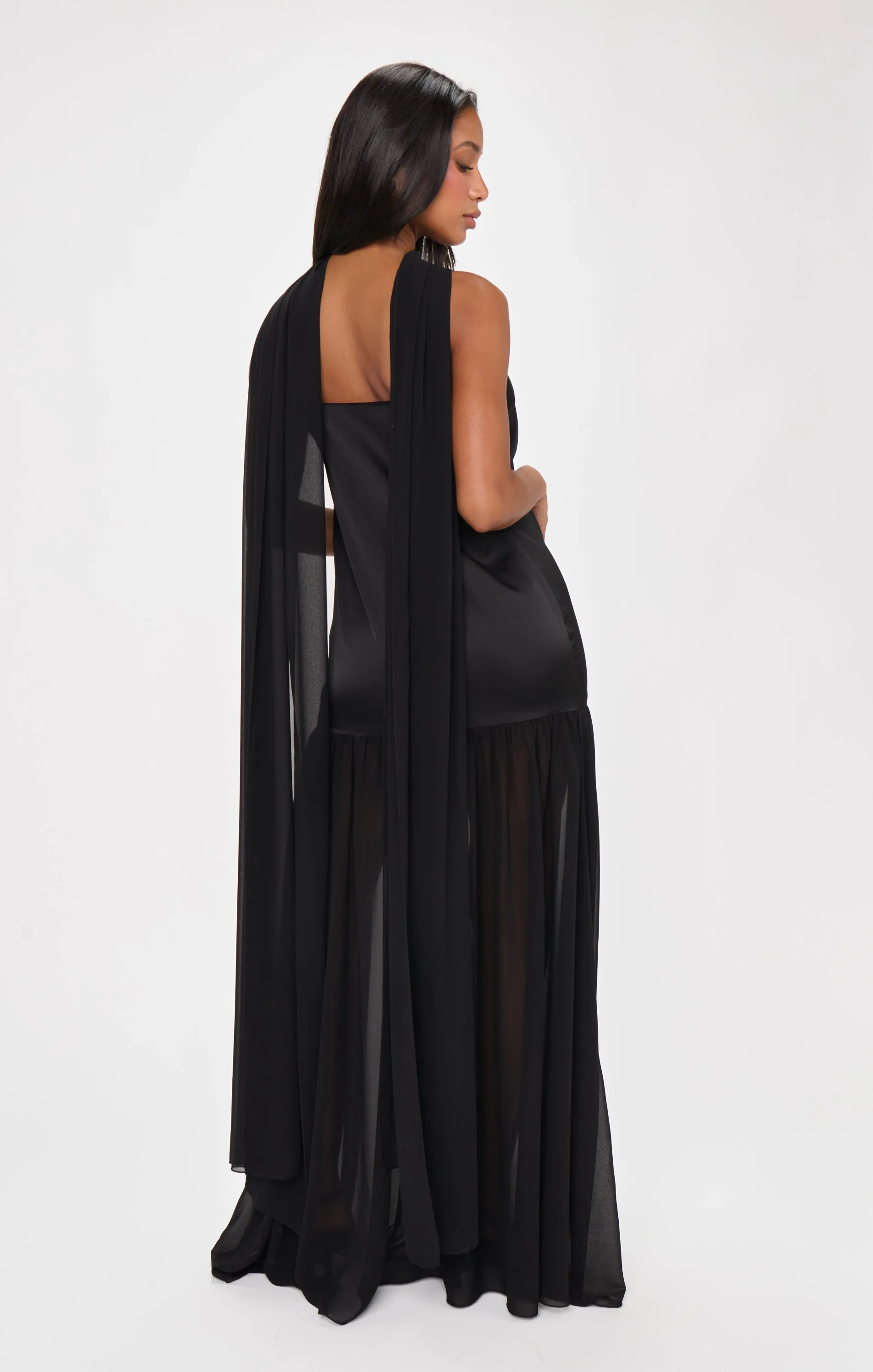 Robe longue Dalia ~ Satin luxe noir
