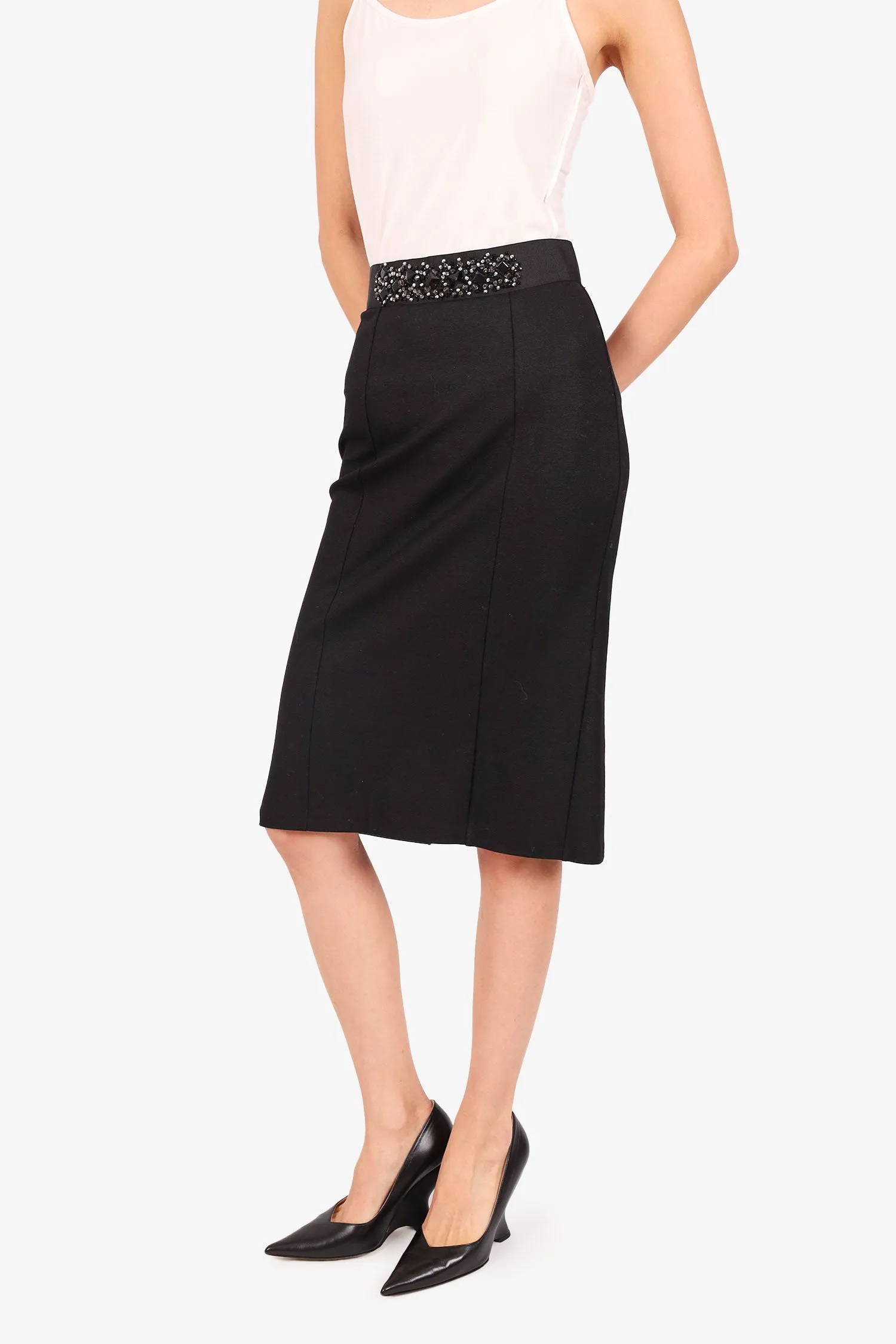 D&G Dolce & Gabbana Jupe mi-longue noire ornée de cristaux Taille 38