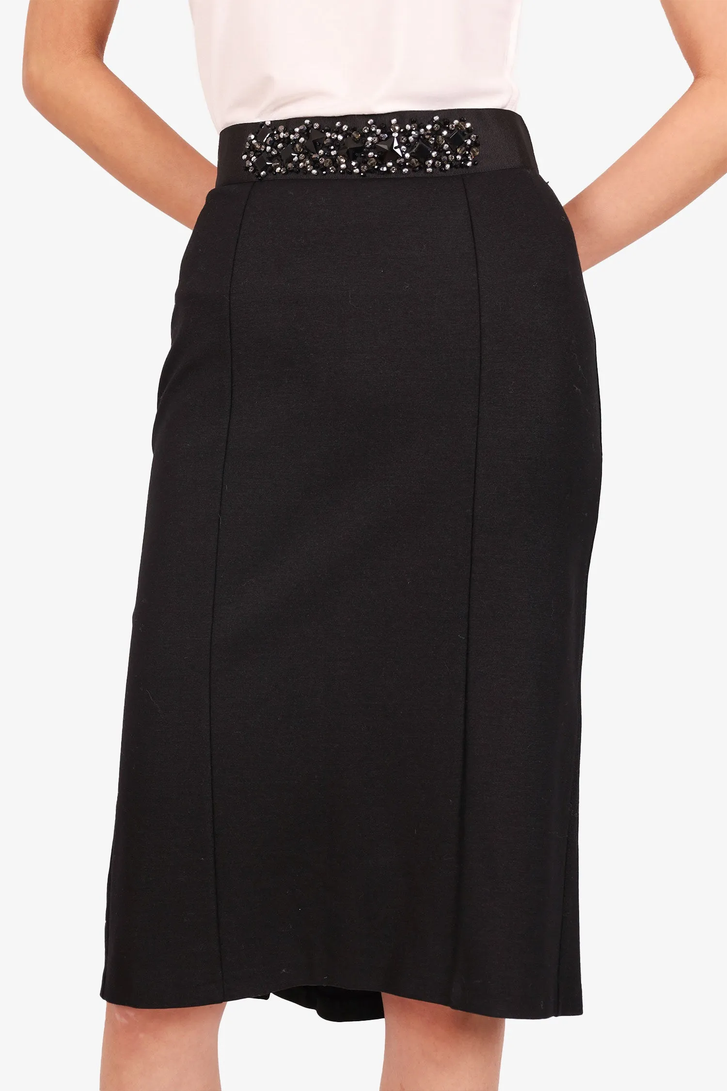 D&G Dolce & Gabbana Jupe mi-longue noire ornée de cristaux Taille 38