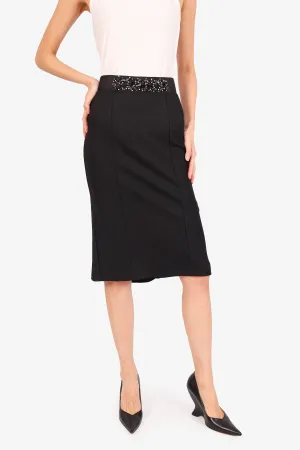 D&G Dolce & Gabbana Jupe mi-longue noire ornée de cristaux Taille 38