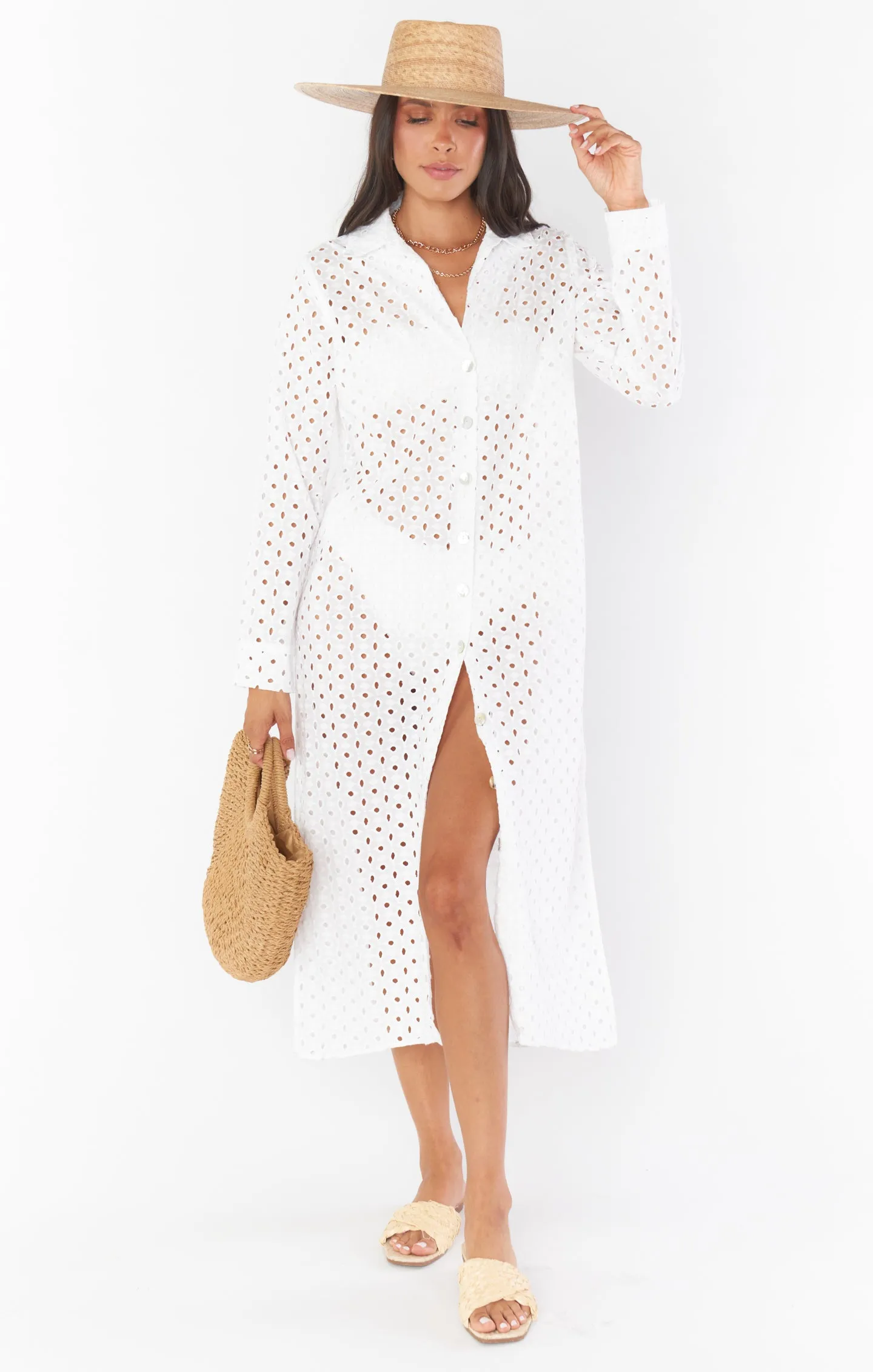Robe midi Dayton à boutons ~ Oeillet blanc