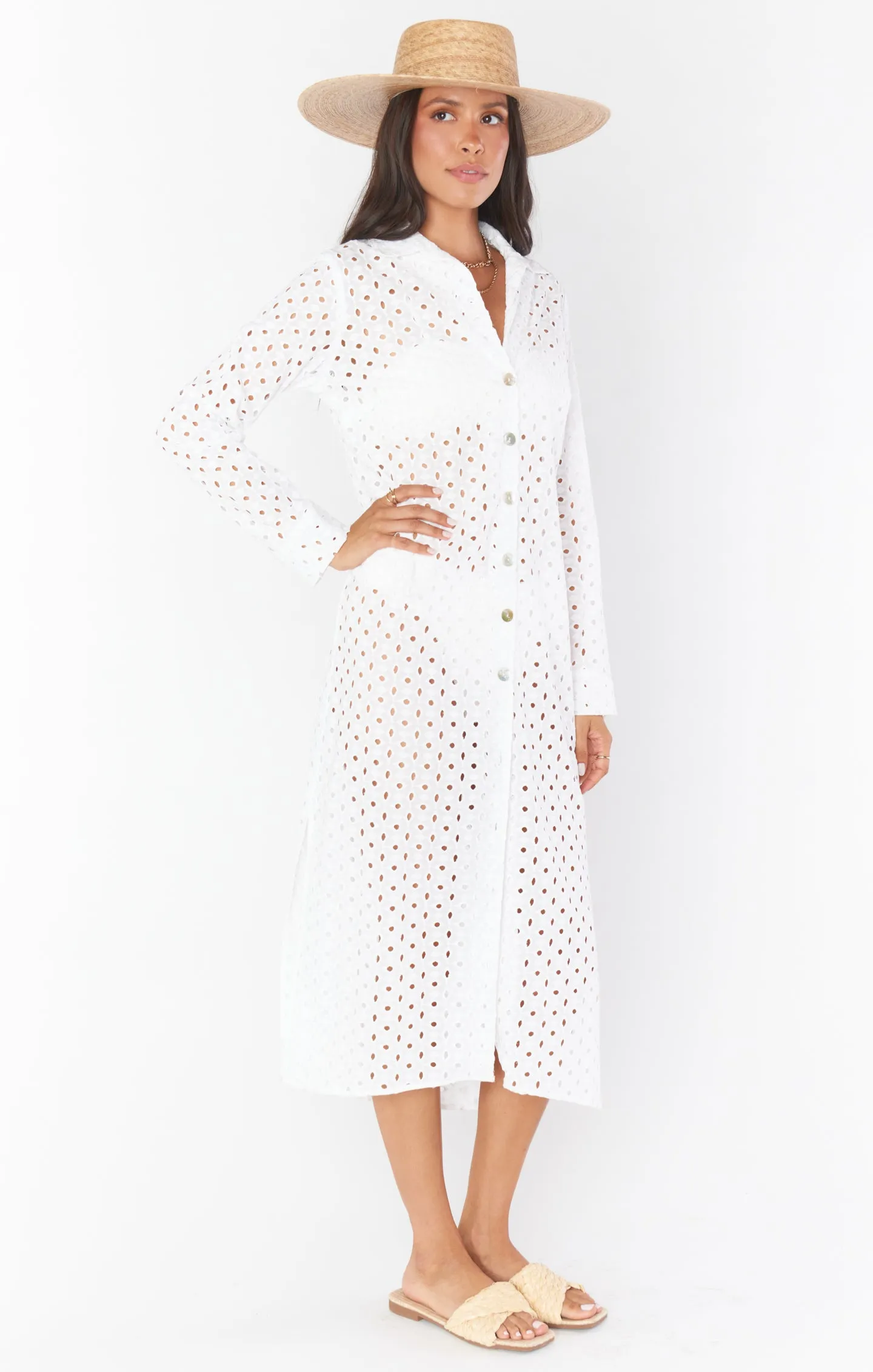 Robe midi Dayton à boutons ~ Oeillet blanc