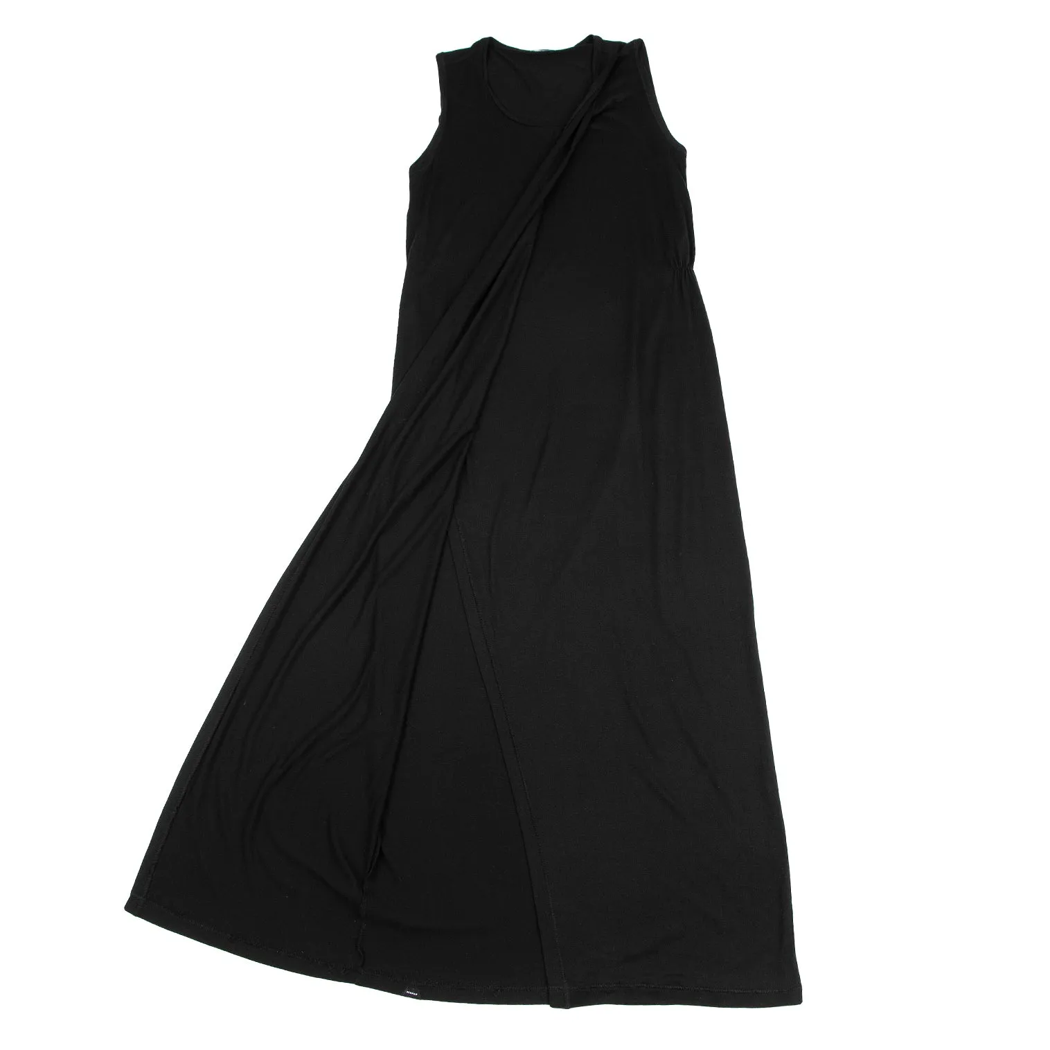 DENHA DENHAM Japon. Robe sans manches en rayonne noire avec motif enveloppant