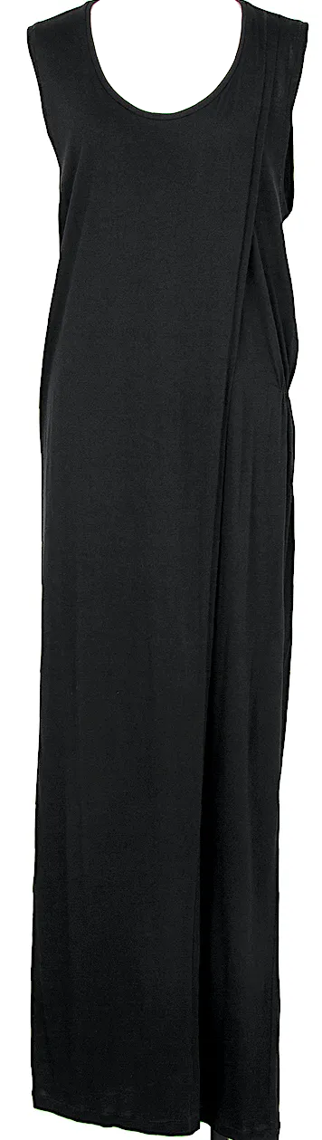 DENHA DENHAM Japon. Robe sans manches en rayonne noire avec motif enveloppant