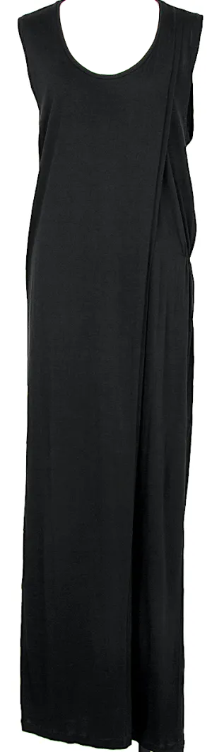 DENHA DENHAM Japon. Robe sans manches en rayonne noire avec motif enveloppant