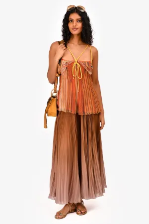Dolce & Gabbana Jupe Longue Plissée en Satin Ombré Marron Taille 42