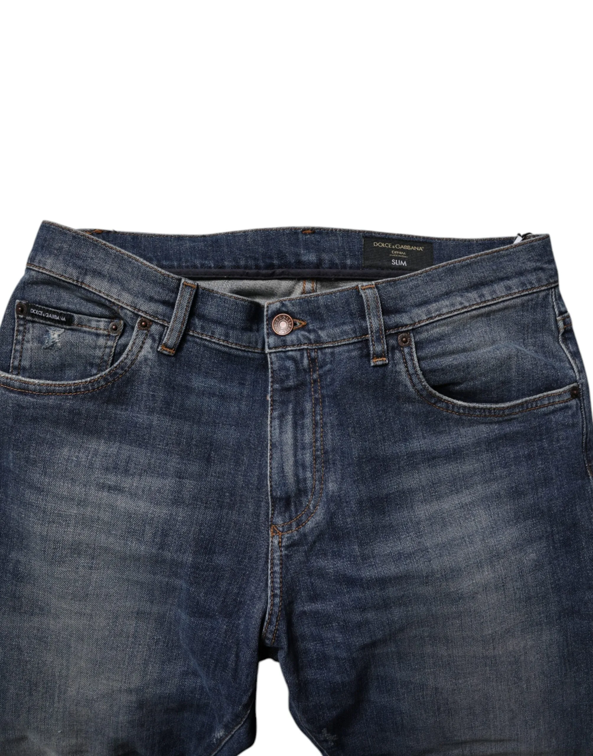 Dolce & Gabbana Jeans Homme Skinny en Coton et Cuir