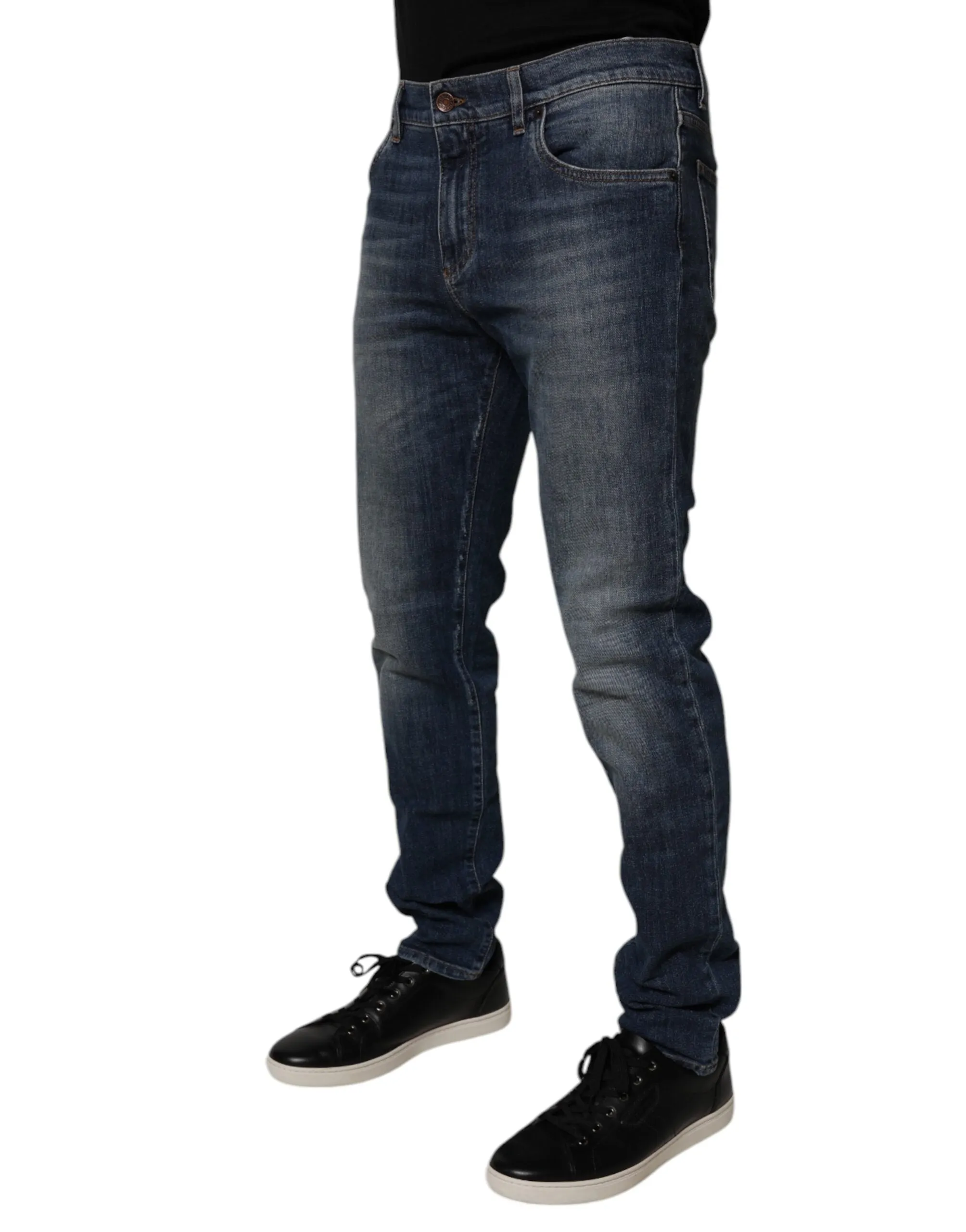 Dolce & Gabbana Jeans Homme Skinny en Coton et Cuir