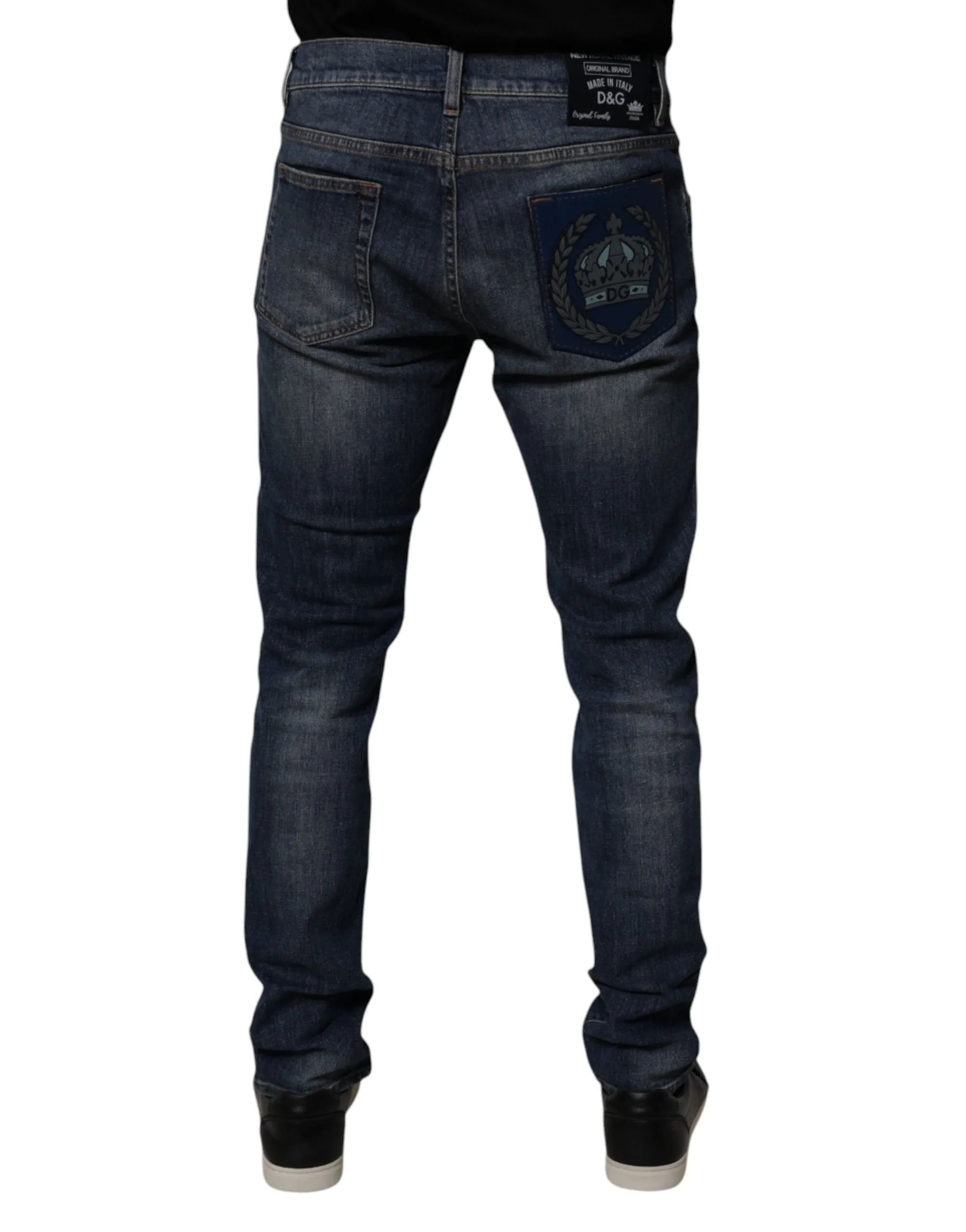Dolce & Gabbana Jeans Homme Skinny en Coton et Cuir