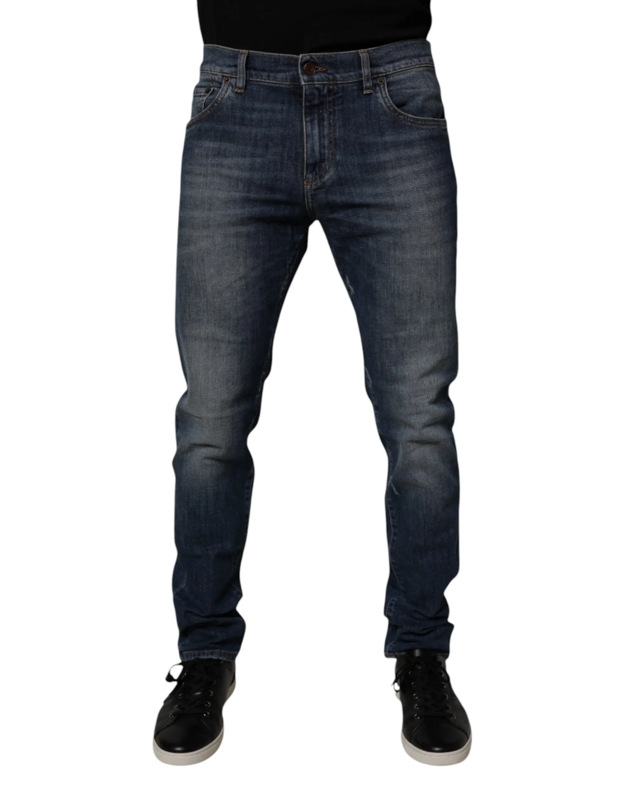 Dolce & Gabbana Jeans Homme Skinny en Coton et Cuir