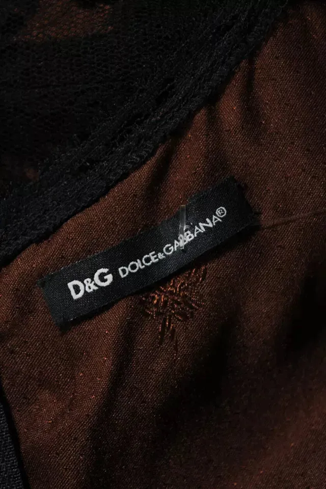 Dolce & Gabbana D&G Italie. Robe mi-longue sans manches en dentelle noire à encolure ronde