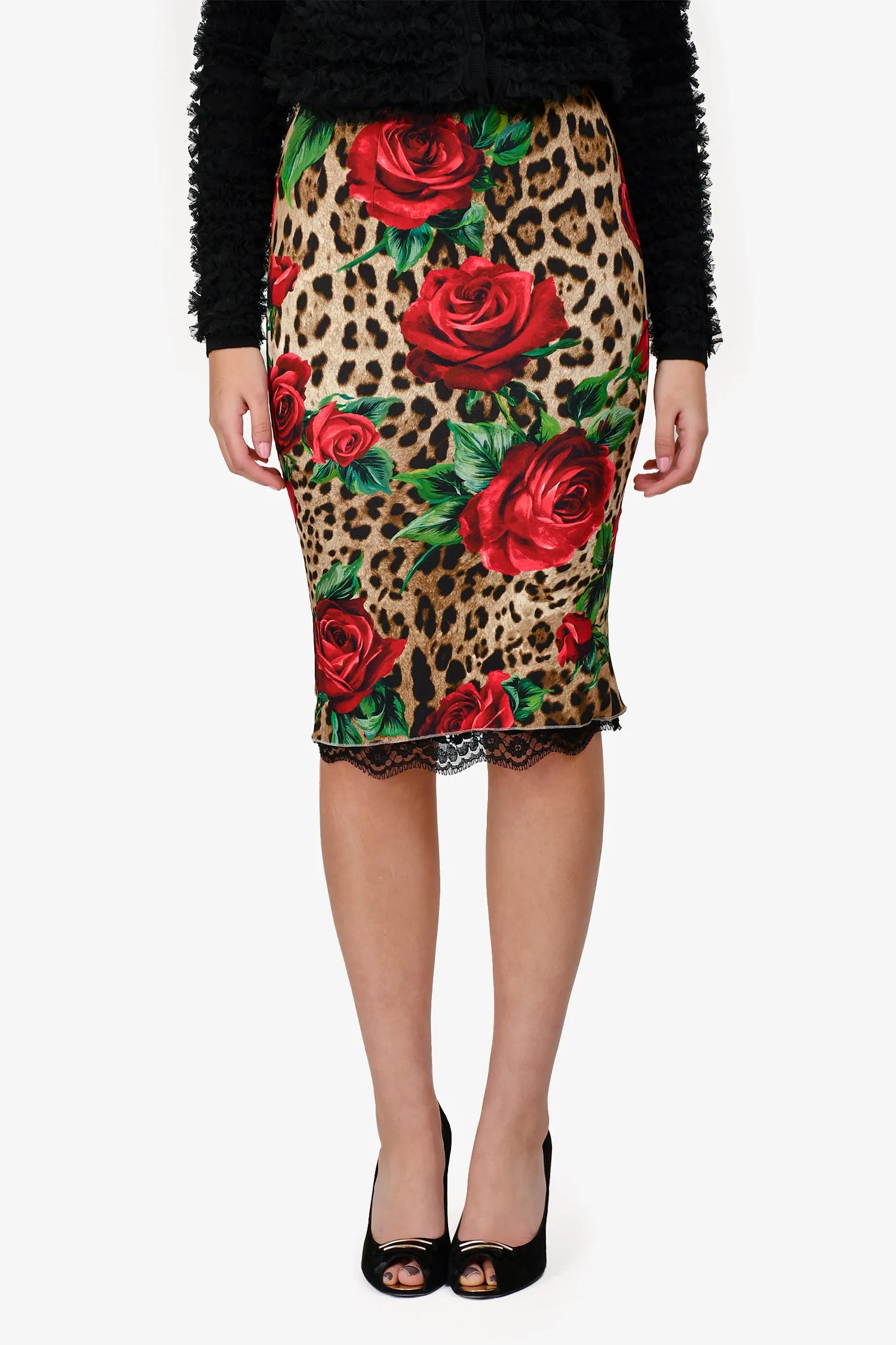 Dolce & Gabbana Jupe Midi Leopard Rose Taille 44
