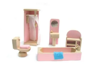 Ensemble de meubles de salle de bain rose pour maison de poupée