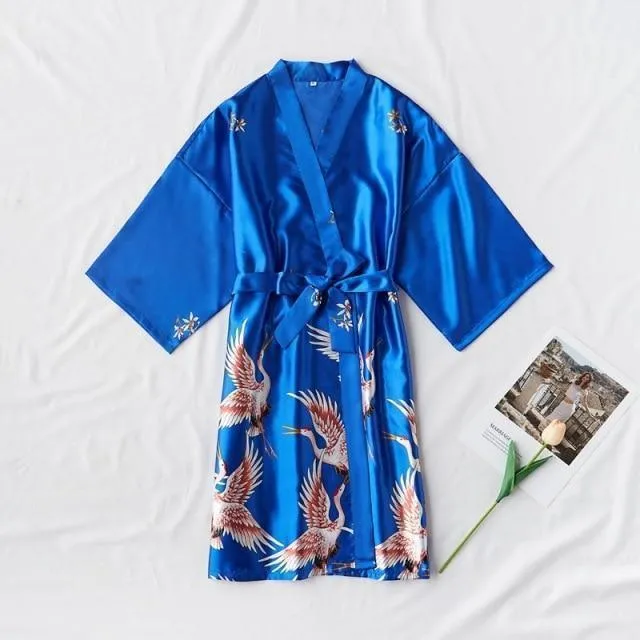 Chemise de nuit en satin de soie Dove - Peignoir Kimono