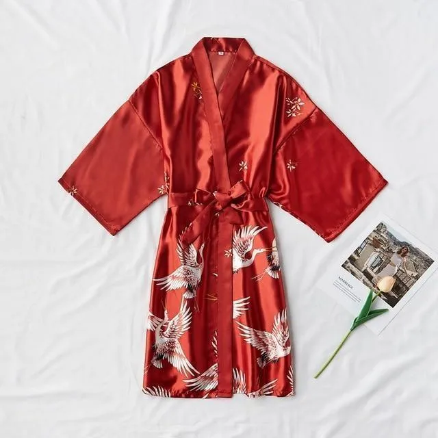 Chemise de nuit en satin de soie Dove - Peignoir Kimono