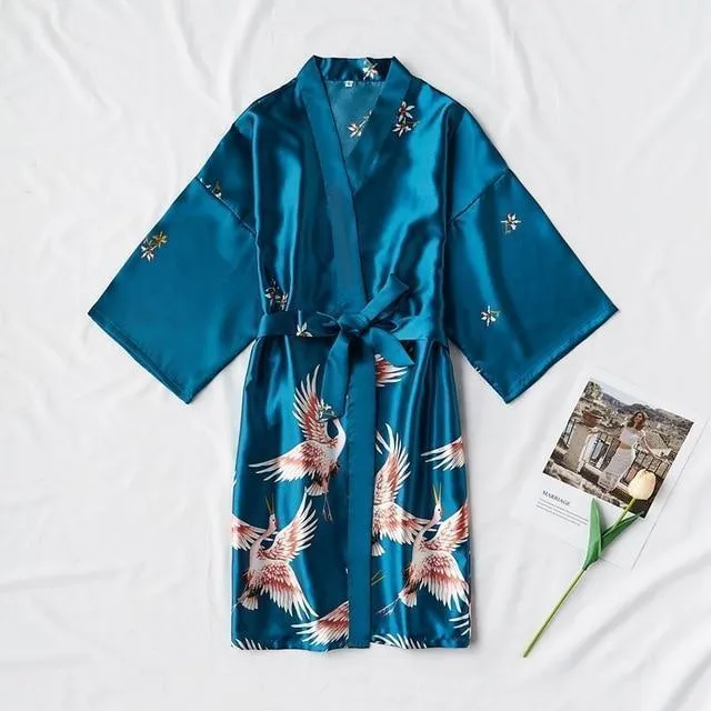 Chemise de nuit en satin de soie Dove - Peignoir Kimono