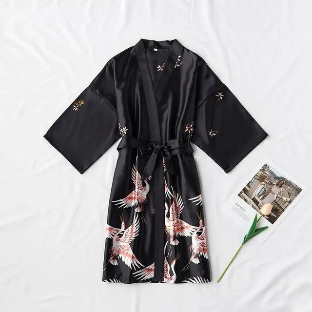 Chemise de nuit en satin de soie Dove - Peignoir Kimono