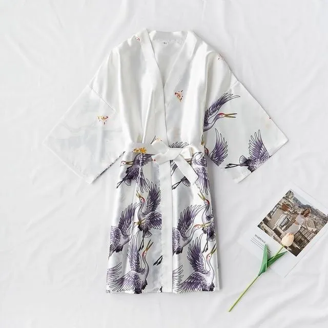 Chemise de nuit en satin de soie Dove - Peignoir Kimono