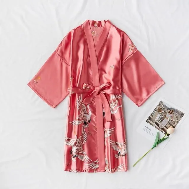 Chemise de nuit en satin de soie Dove - Peignoir Kimono