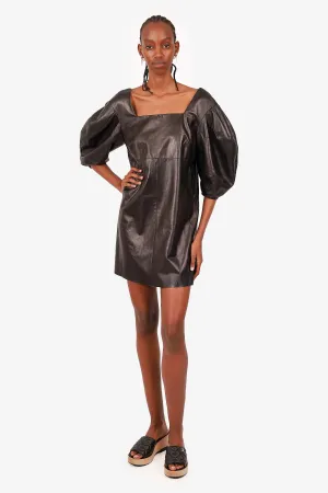 Robe courte DROMe à manches ballon en cuir noir Taille M