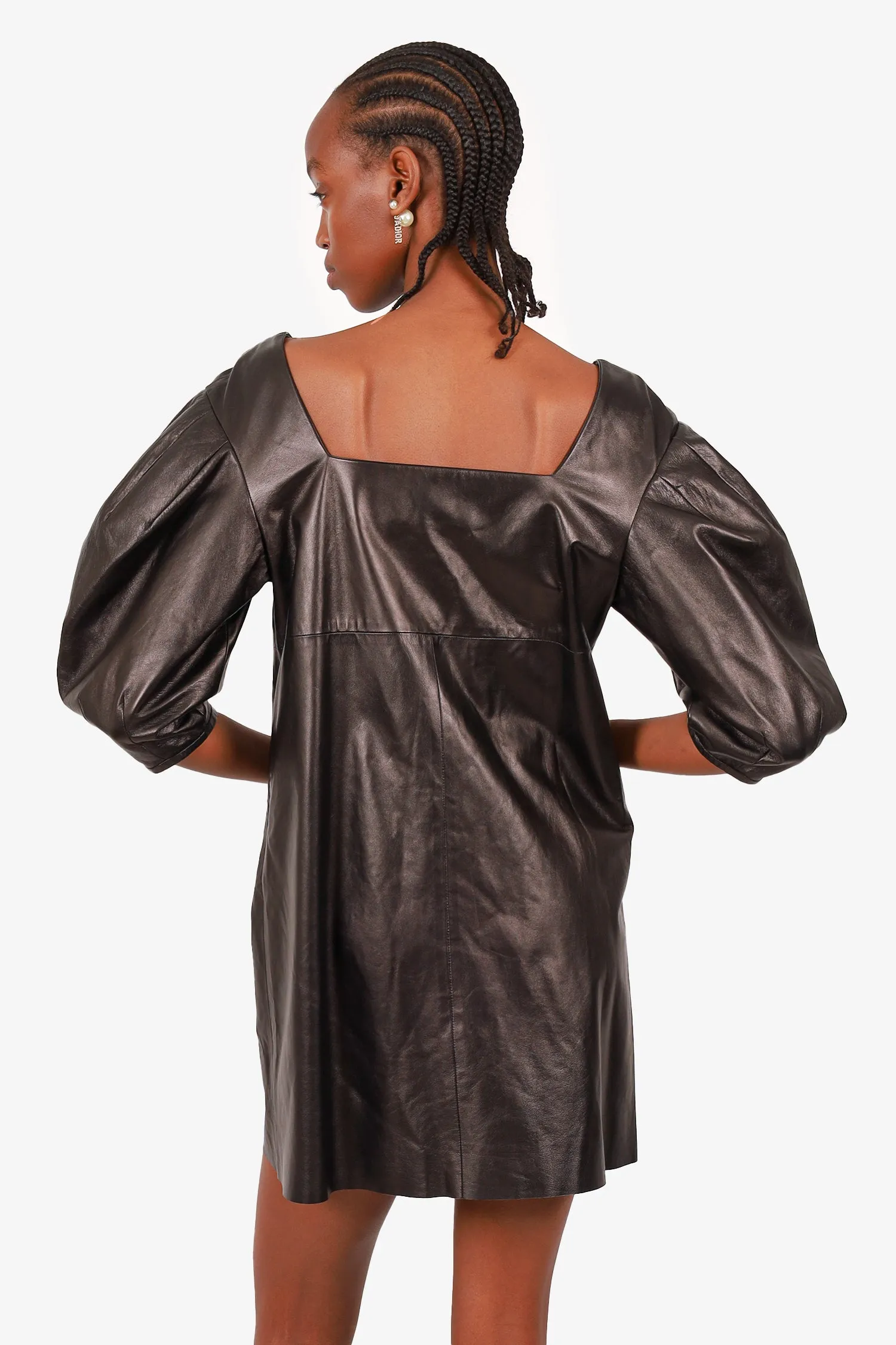 Robe courte DROMe à manches ballon en cuir noir Taille M