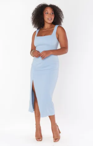 Robe Midi Eden ~ Bleu Acier Élastique