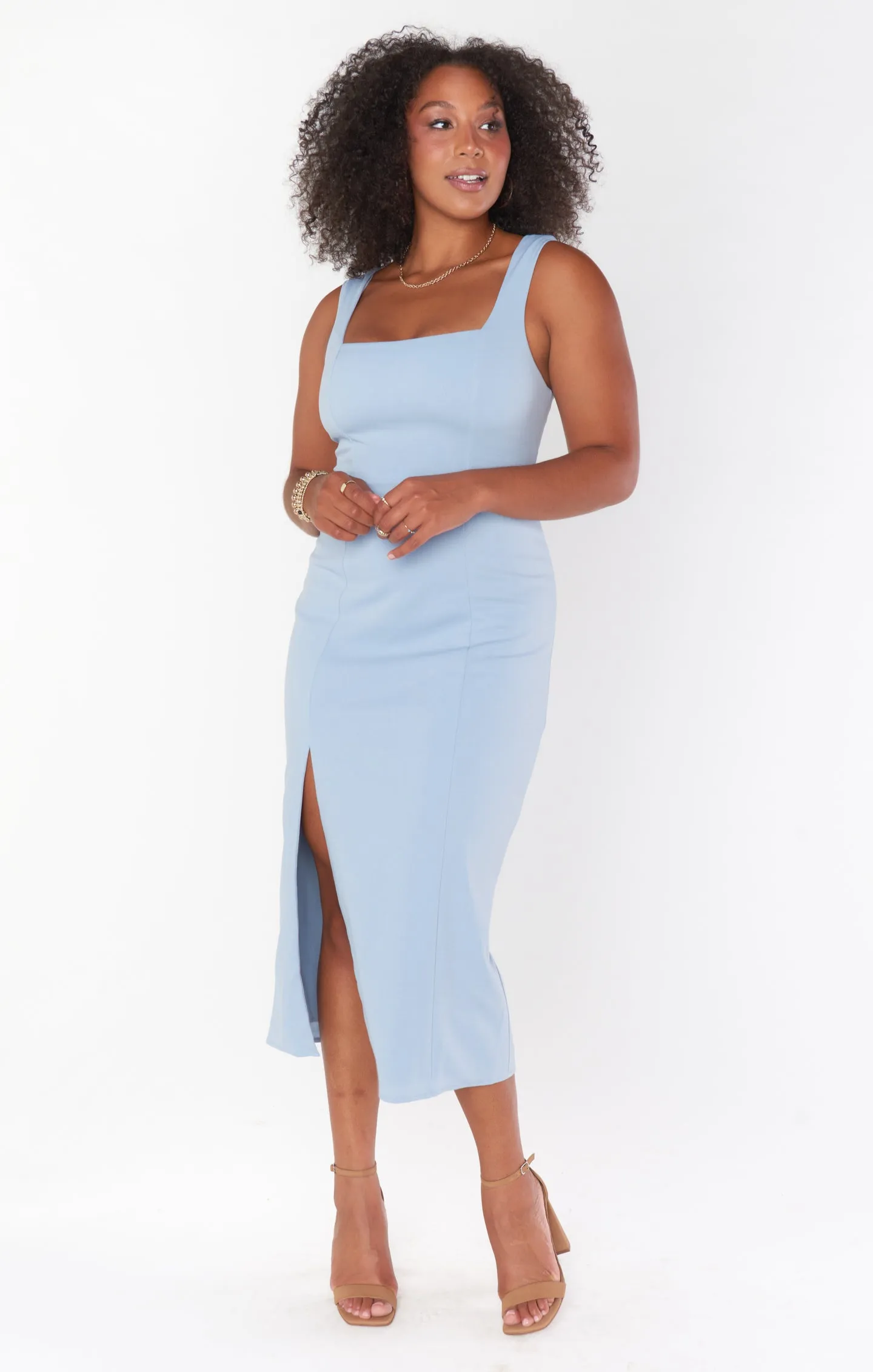 Robe Midi Eden ~ Bleu Acier Élastique