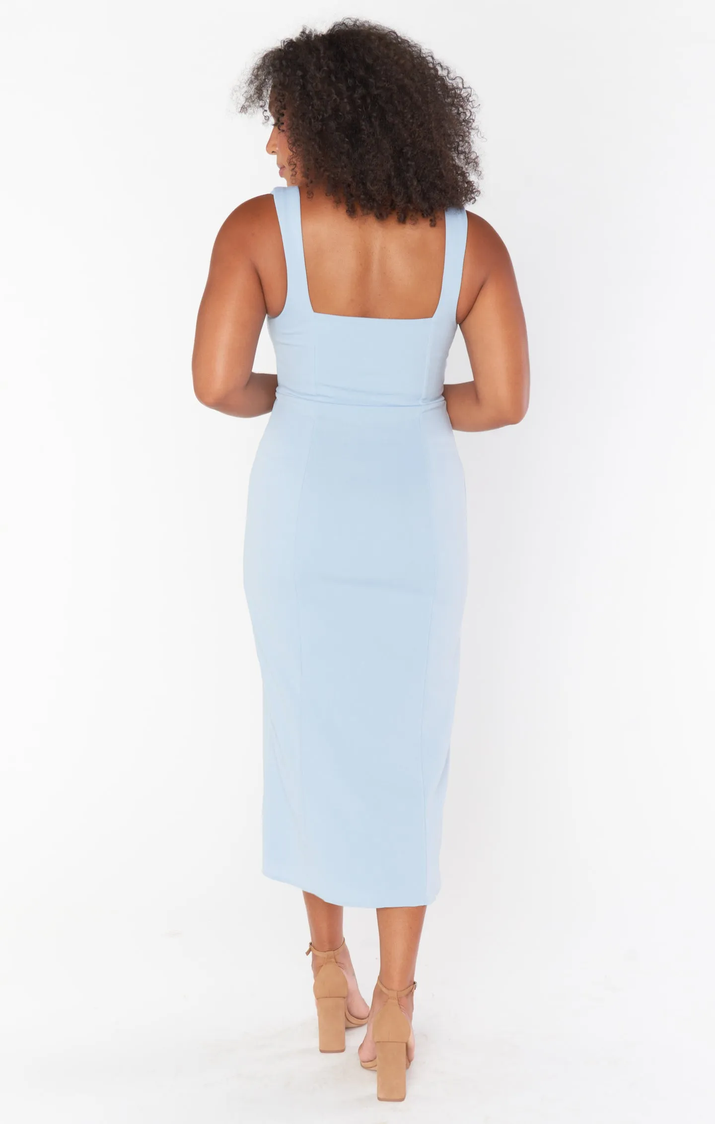 Robe Midi Eden ~ Bleu Acier Élastique