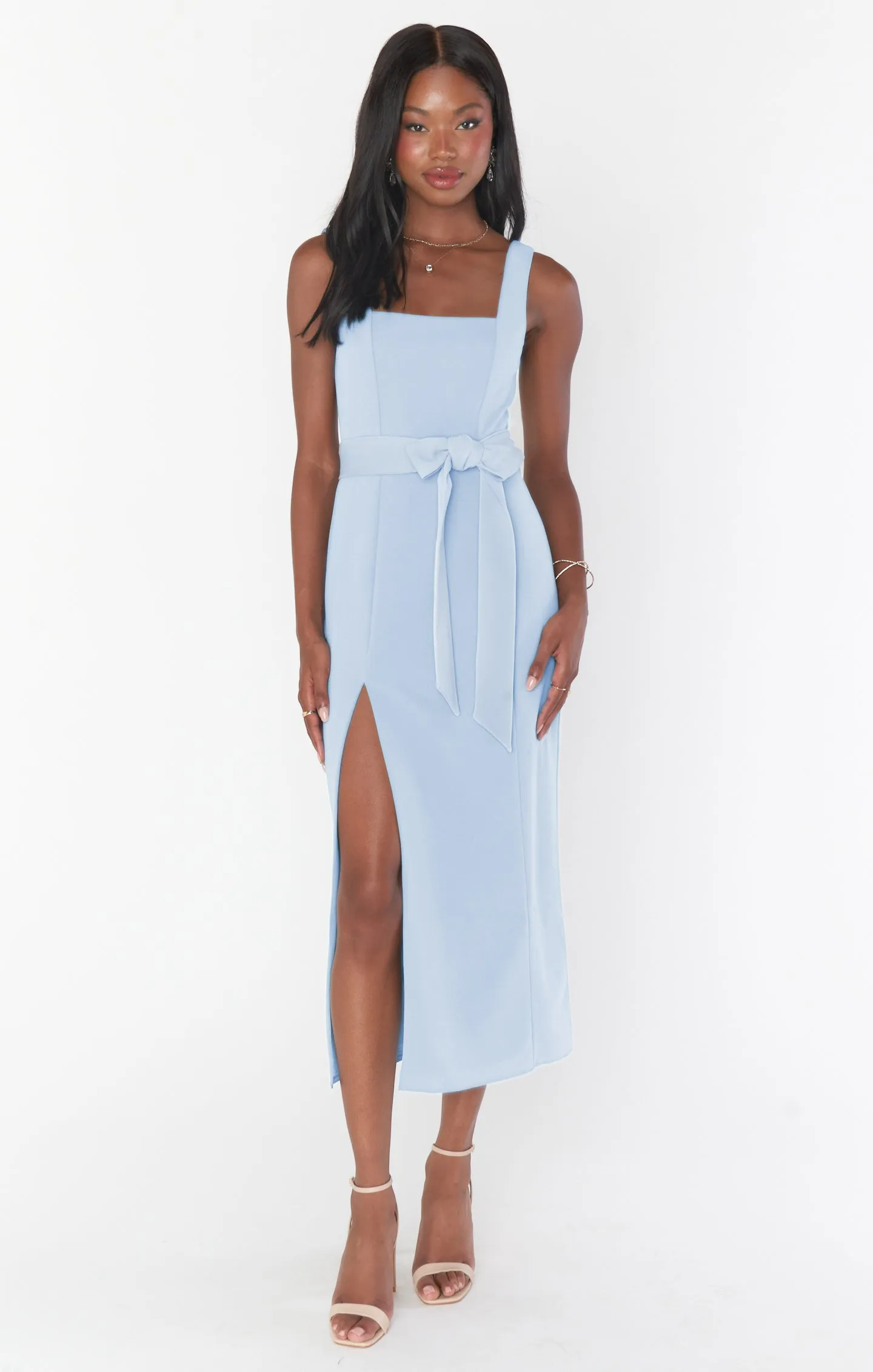 Robe Midi Eden ~ Bleu Acier Élastique